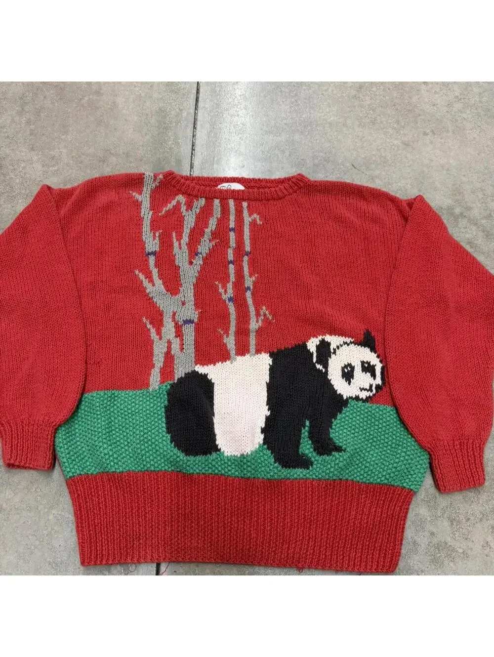 vintage panda bear Georgee Sport by Sally B hand knit sweater size medium